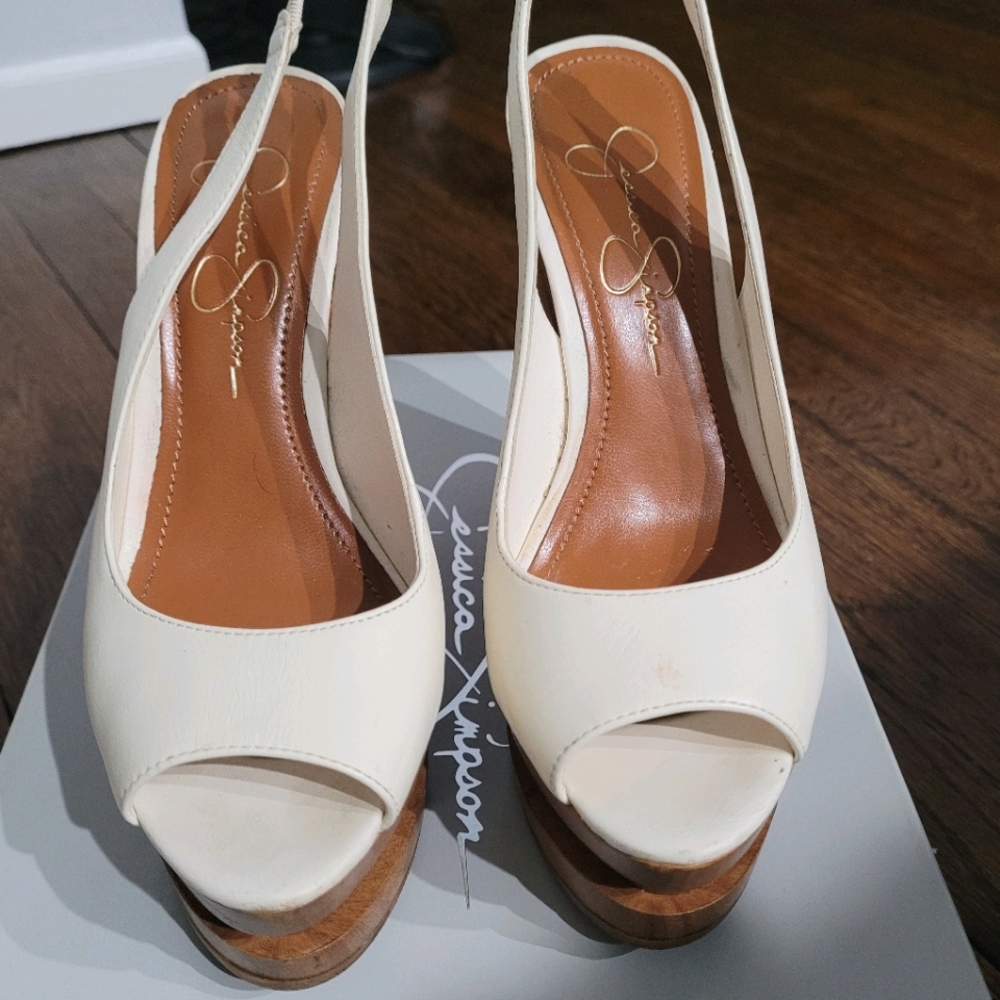 Jessica simpson off white leather wedges  6M